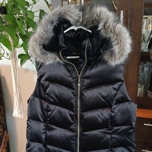 Style & Co. Black Puffer Vest with Faux Fur Hood